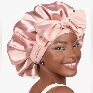 Silk-Look Pink Satin Bonnet with Ties